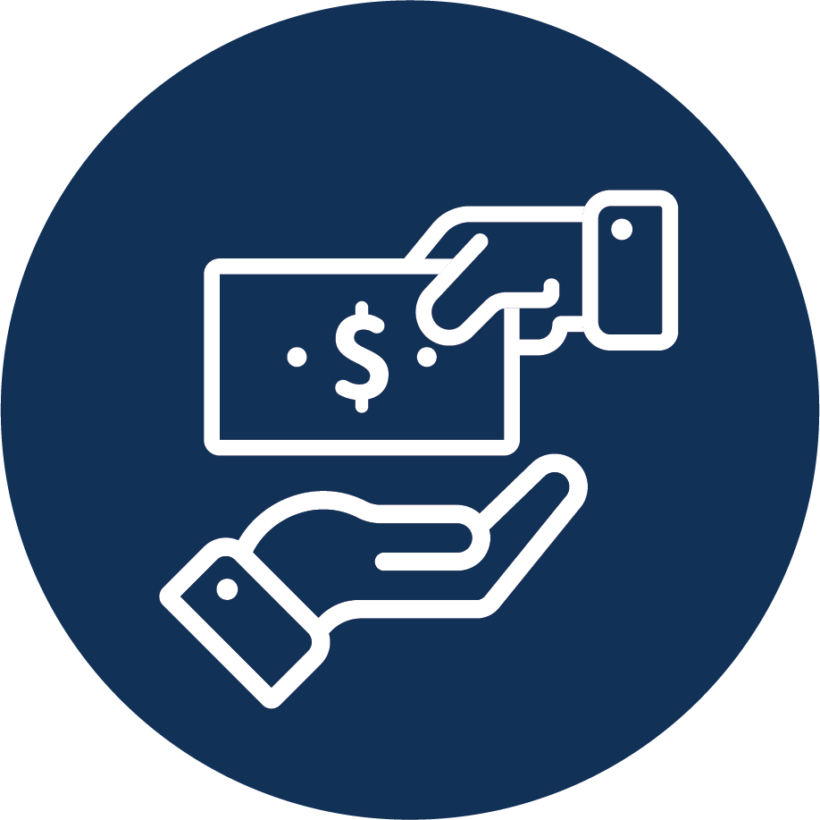 Dollar bill and hand icon