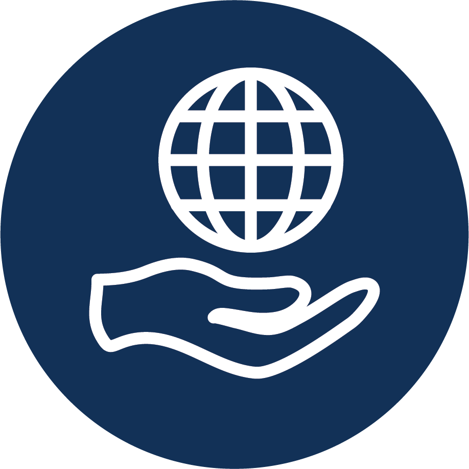 Globe over hand icon